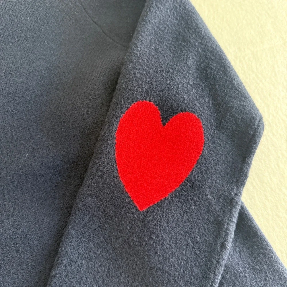 Cynthia Rowley Sweater‎ Women L Navy Blue Heart Elbow Patches Long Sleeve